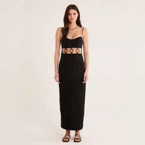 Rumer Bridget Ring Maxi Linen Dress Black Large NWT